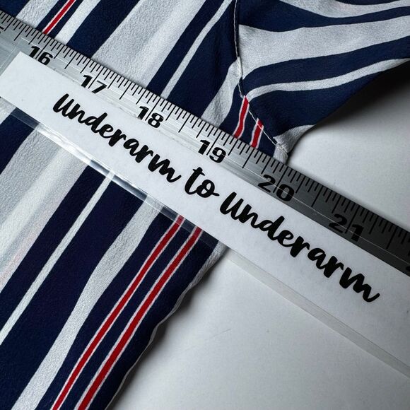 Vintage Evan Picone Neck Bow Blouse Womens 14 Striped Blue Red White Union Made - Picture 11 of 14